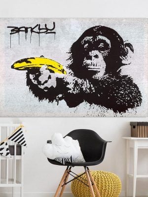 Chimpanzee With Banana Banksy | Unframed Canvas Art unique and elegant Canvas print - Wall Art 70x105cm